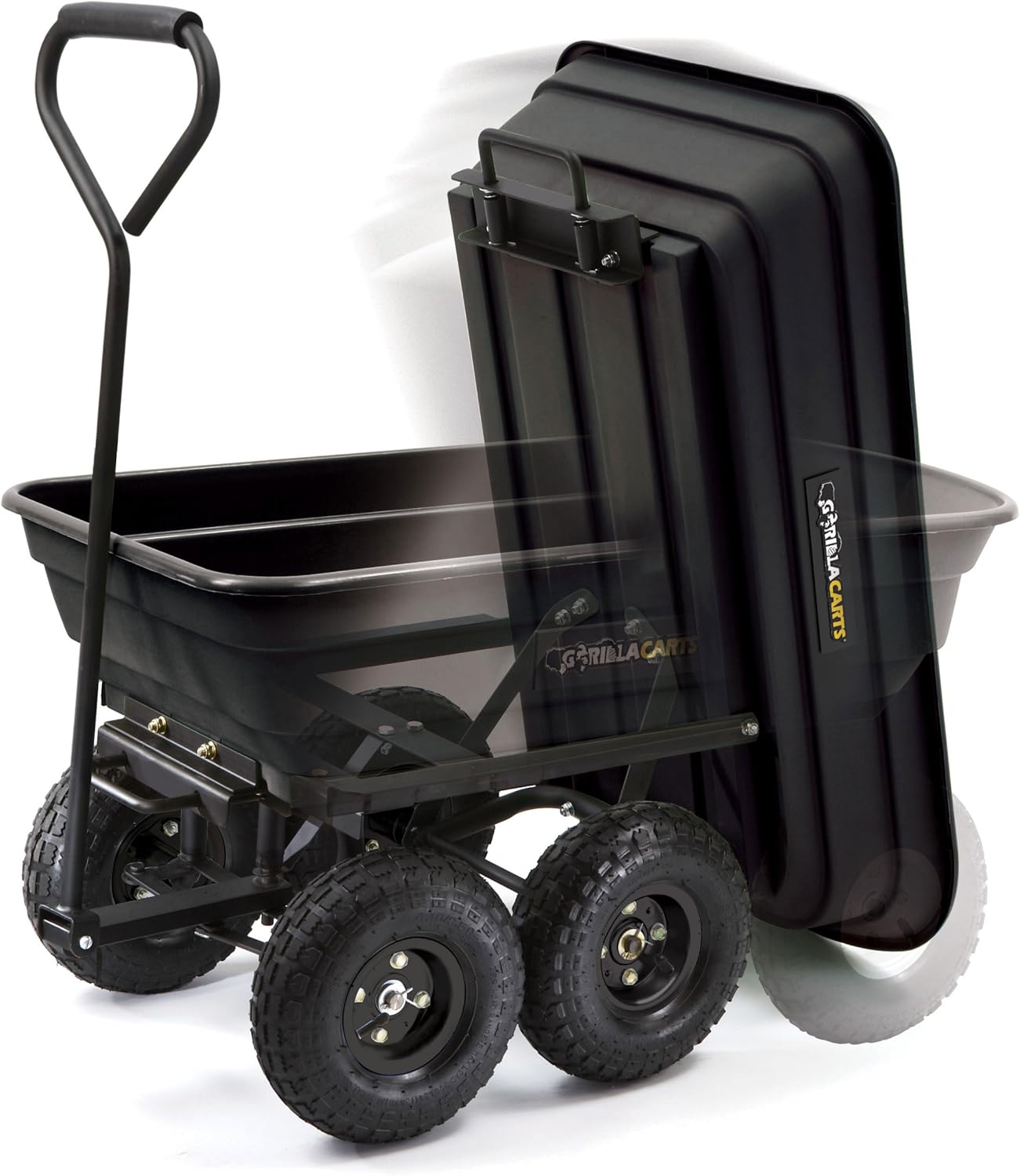 Gorilla Carts GOR200B Poly Garden Dump Cart with Steel Frame and 10-Inch Pneumatic Tires, 600-Pound Capacity, 36-Inch by 20-Inch Bed, Black Finish