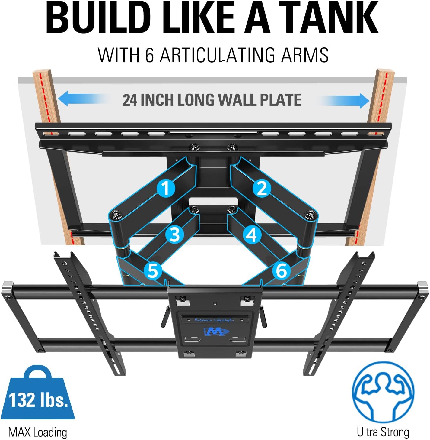 Mounting Dream TV Wall Mount TV Bracket for Most 42-86 Inch TV, Universal Full Motion TV Mount with Articulating Arms, Max VESA 800x400mm 132 lbs. Loading, Easy to Install on 16