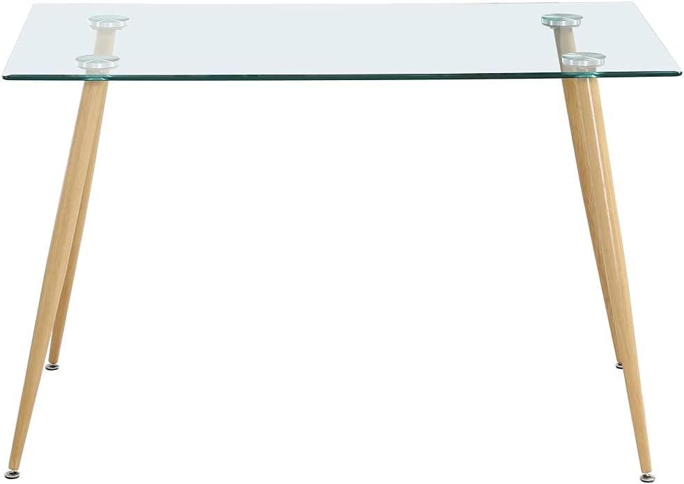 Round Glass Table,Nopurs Glass Dining Table with Stainless Steel Legs,35.4