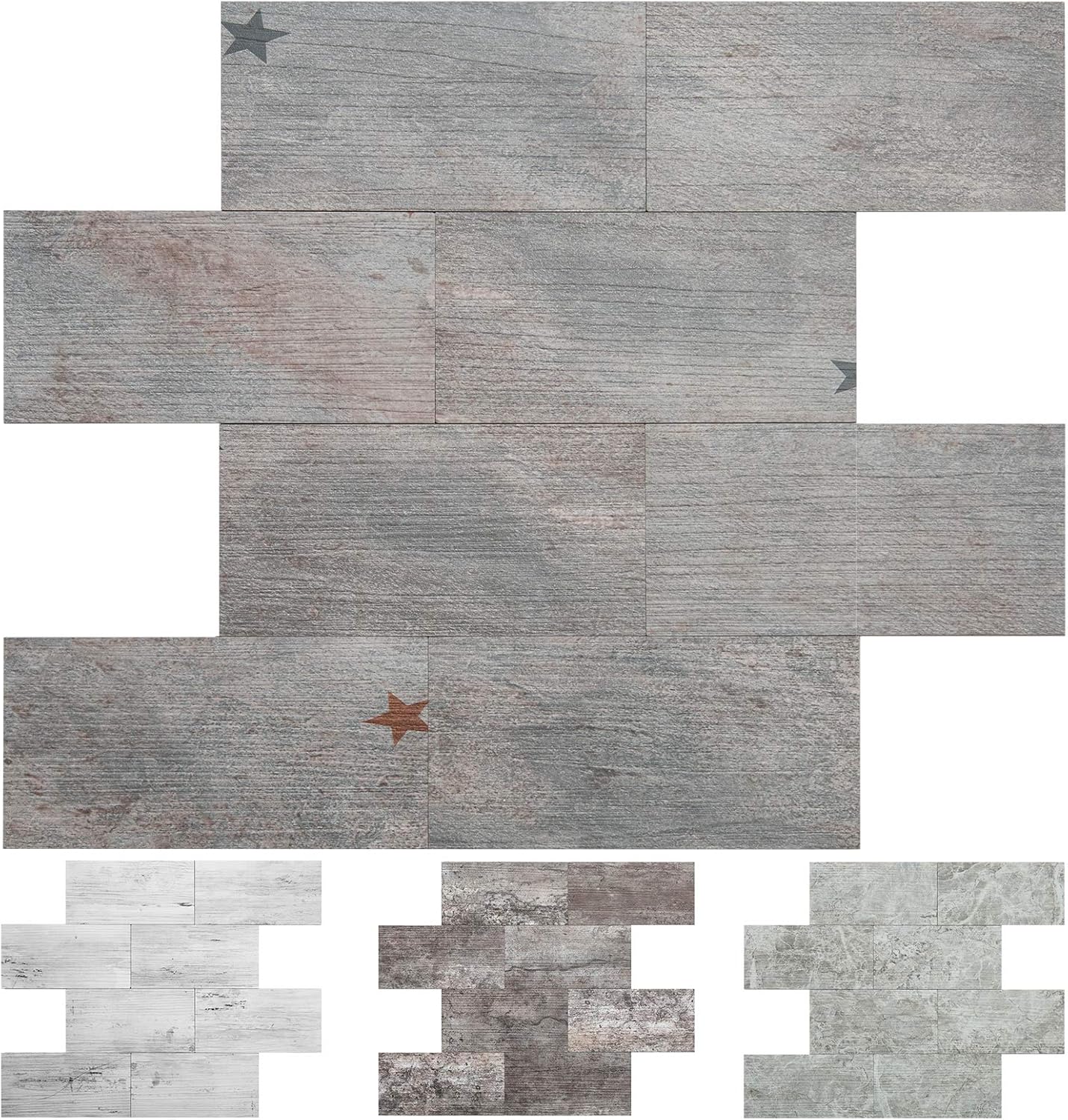 White/Gray Wood Peel and Stick Subway Tile Backsplash, 10 Sheets PVC Light Rustic Backsplash Wood Tile for Kitchen Pack of 2