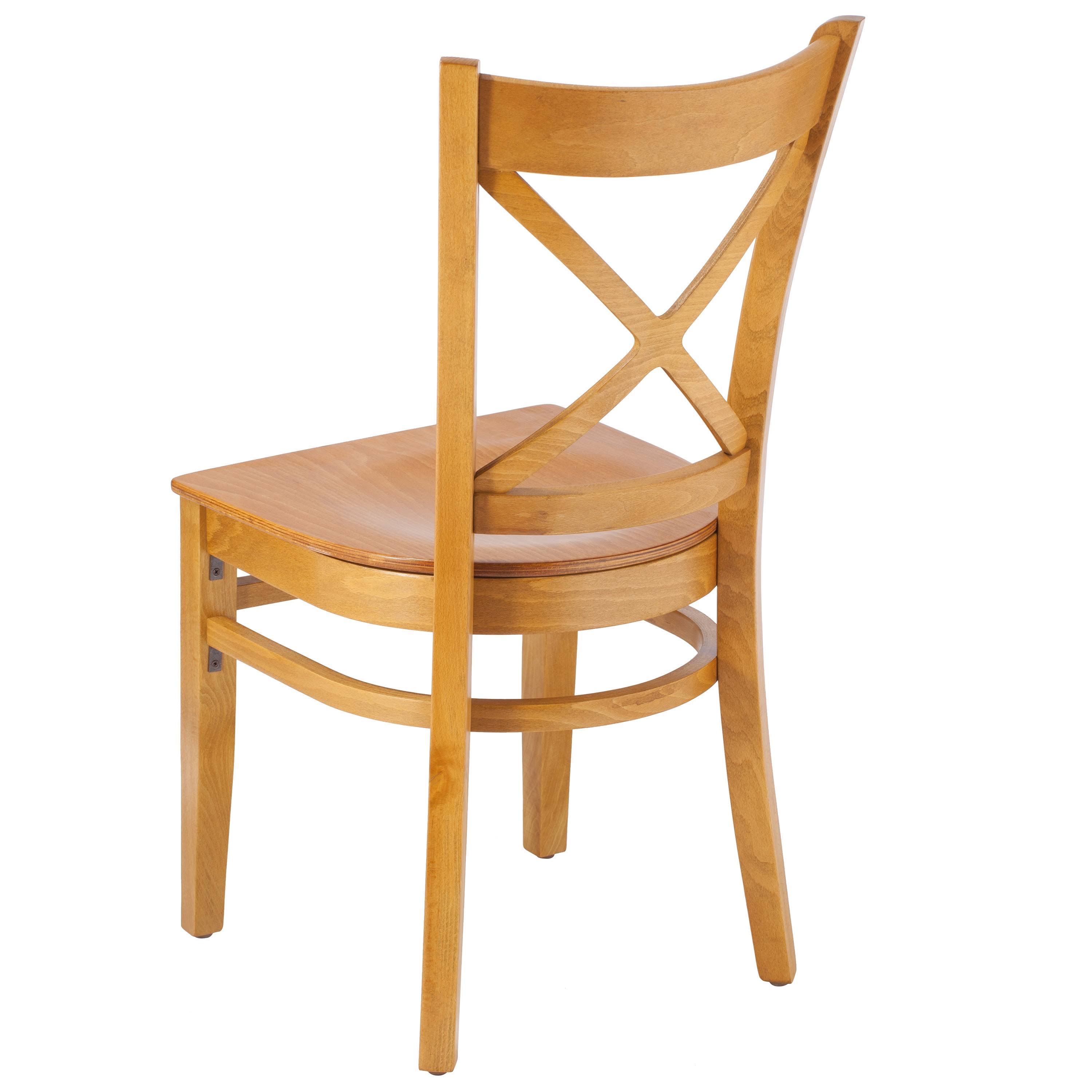Cross Back Side Chair in Medium Oak with Wood Seat (Set of 2)