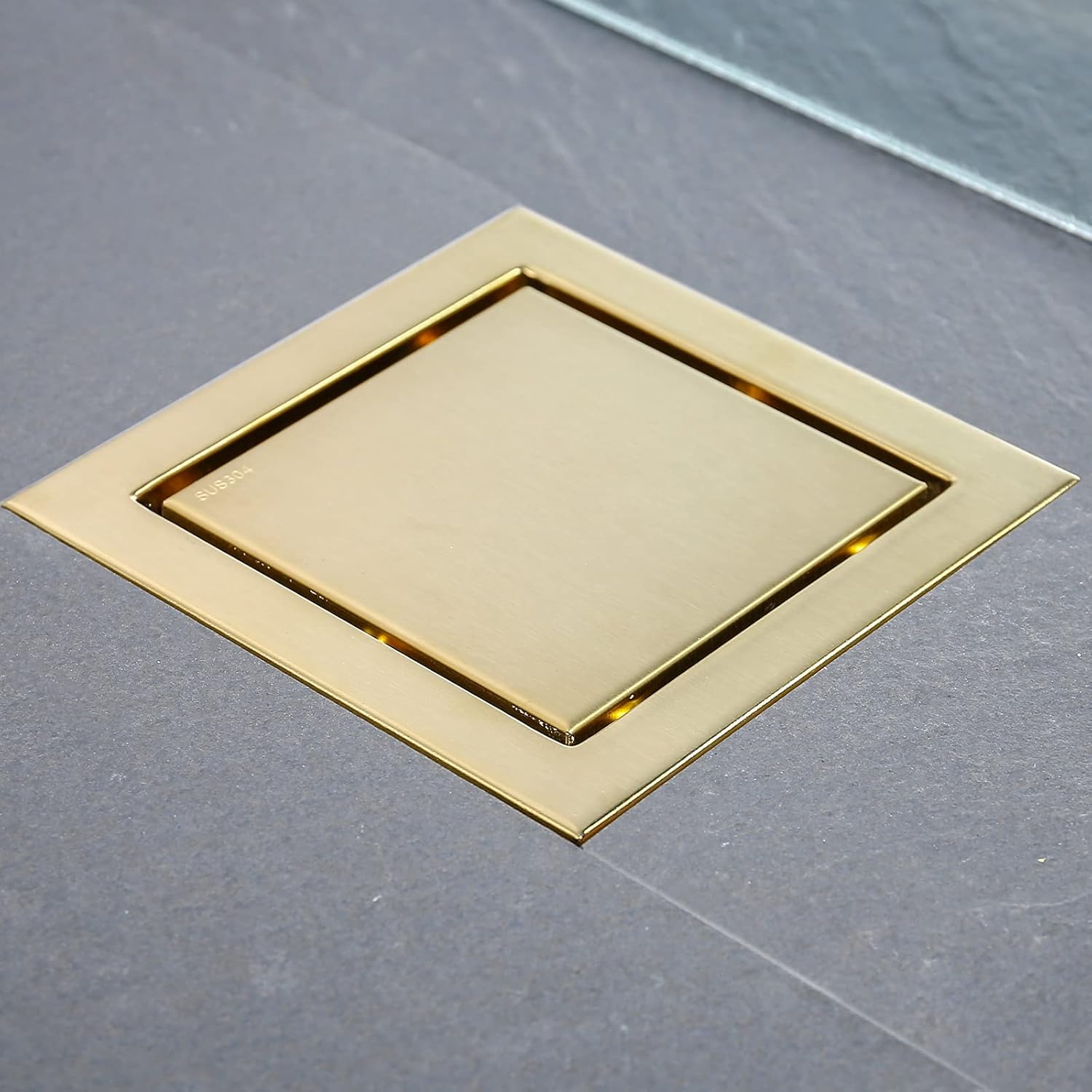 RANDOM 6 Inch Square Shower Floor Drain with Removable Grid Grate Cover, SUS 304 Stainless Steel,Hair Strainer Matte Black.