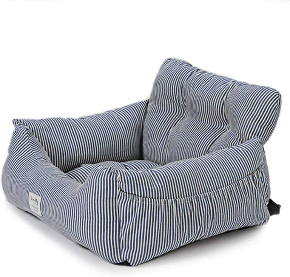 Roomnhome Dog Car Seat, 23.6'' x 19.6'' x 14.2'' H Booster seat for Small and Medium Dogs Cats, Safety Clip-on Leash Attached for Cars/SUVs/Trucks, Suits for House pet Cushions (Navy Stripe/Medium)