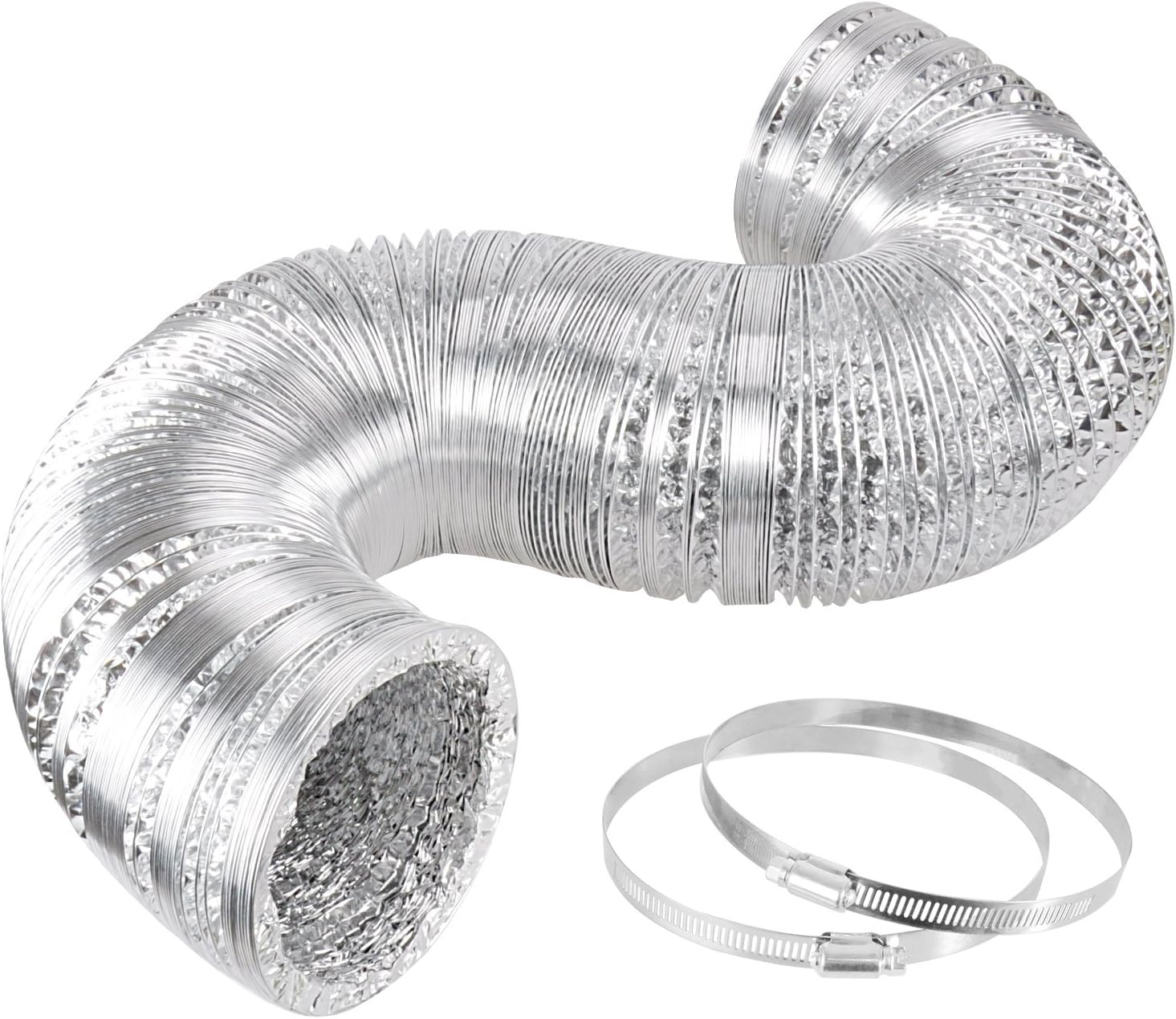 iPower GLDUCT12X25C 12 Inch 25 Feet Non-Insulated Flex Air Aluminum Dryer Vent Hose HVAC Ducting, Silver