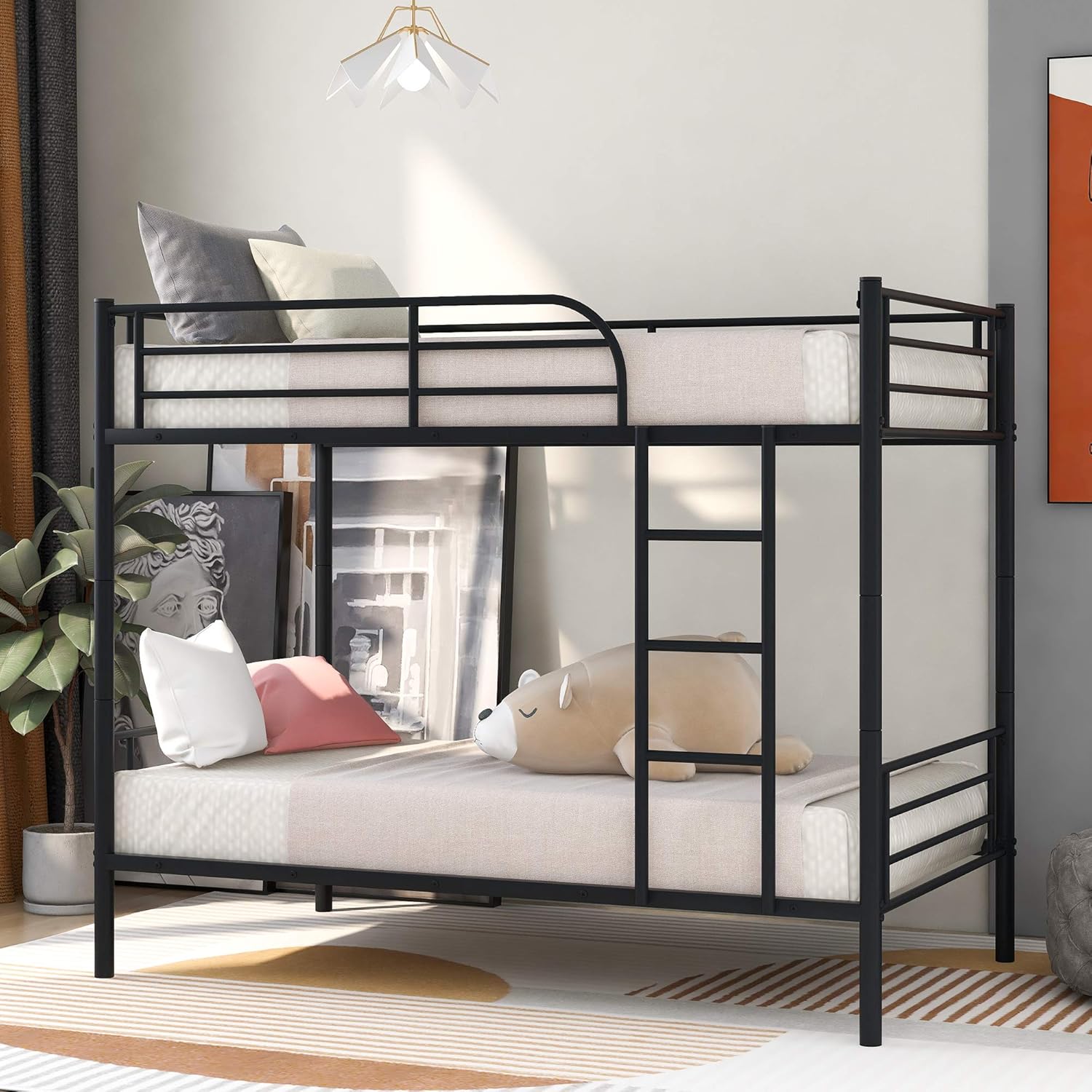 Merax Metal Bunk Bed, Can be Divided into Two Bedframe, No Box Spring Needed, Twin with Trundle, Black