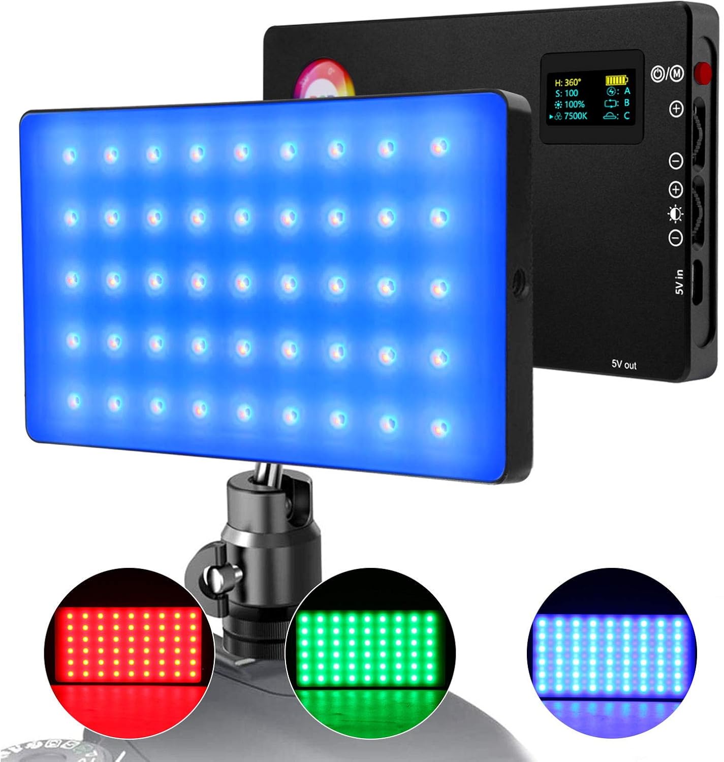 Camera Light RGB Photography Light with App Control, Magnetic, R19 Video Light 360° Full Color 9 Senses Effect 3200-7500K Adjustable 1-100% Stepless Dimming Portable Light for Video Conference Pack of 2