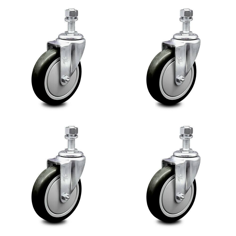 Black Poly Swivel TS Caster Set of 4 w/5x22 Wheels u0026 12mm Stem-4 Swivel