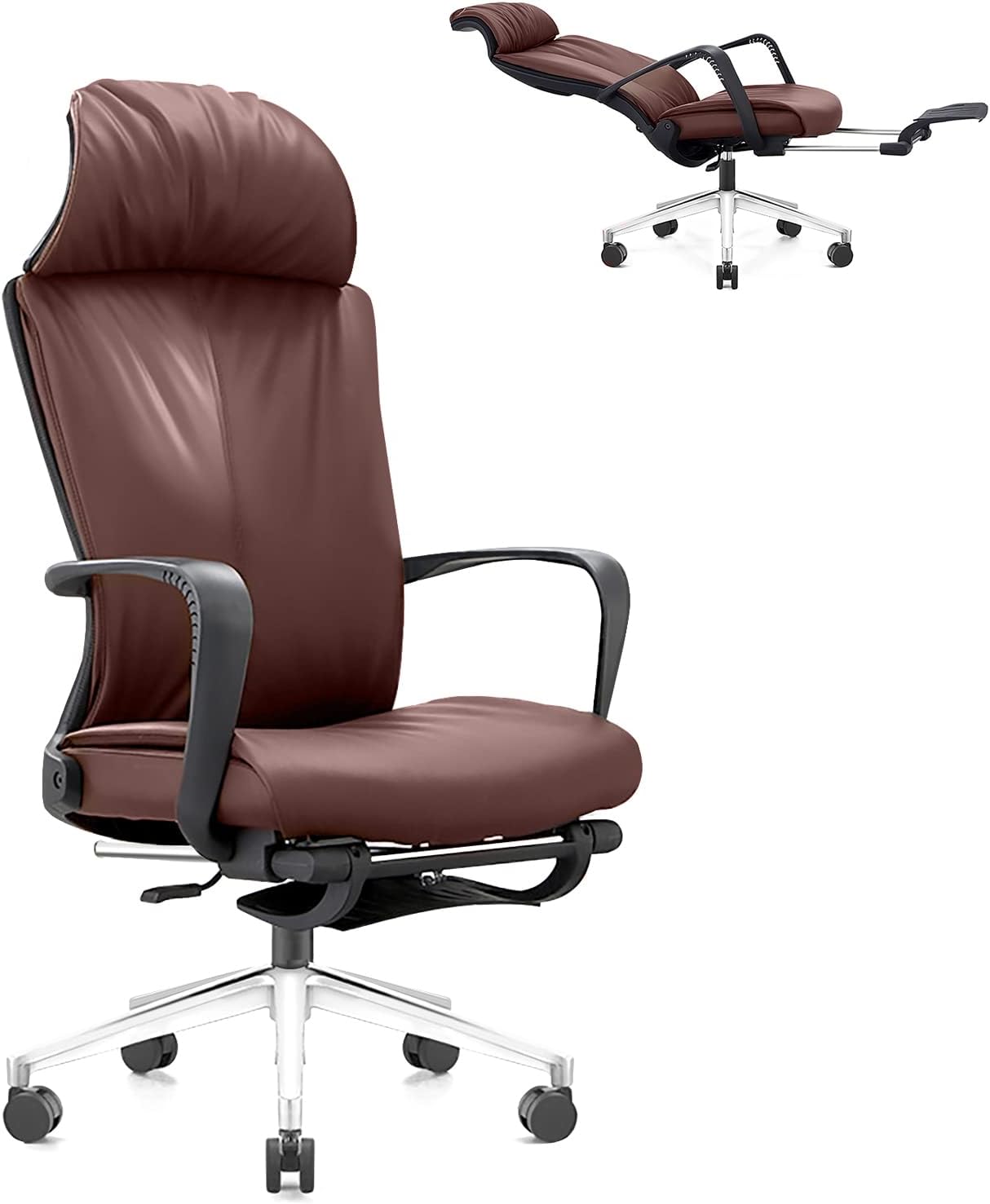 Adjustable Executive Office Chair with Foot Rest, Faux Leather Reclining Office Desk Chair with Lumbar Support, Ergonomic Office Chair, Leather Office Chair with 90-180 Degree Backrest