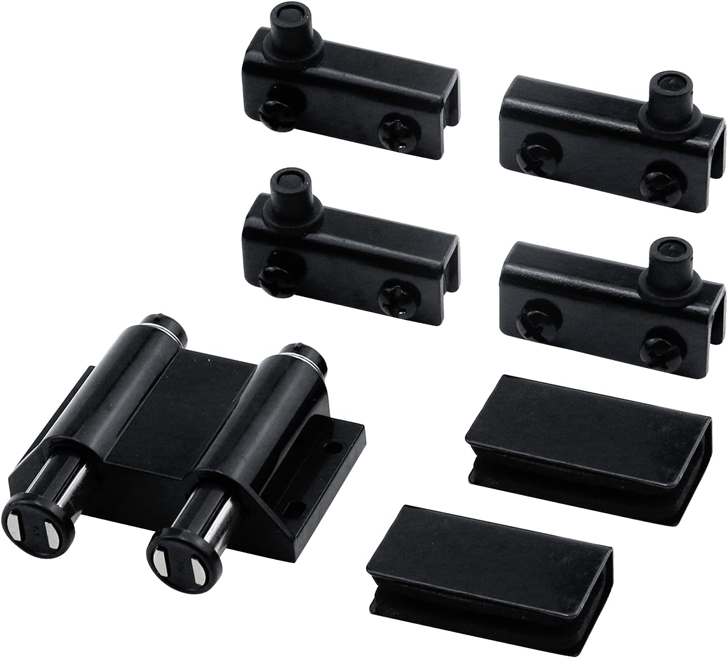Antrader Stainless Steel Glass Door Pivot Hinge Double Head Magnetic Catch Closures ABS Black with Clamp Set for 5-6mm Glass Door