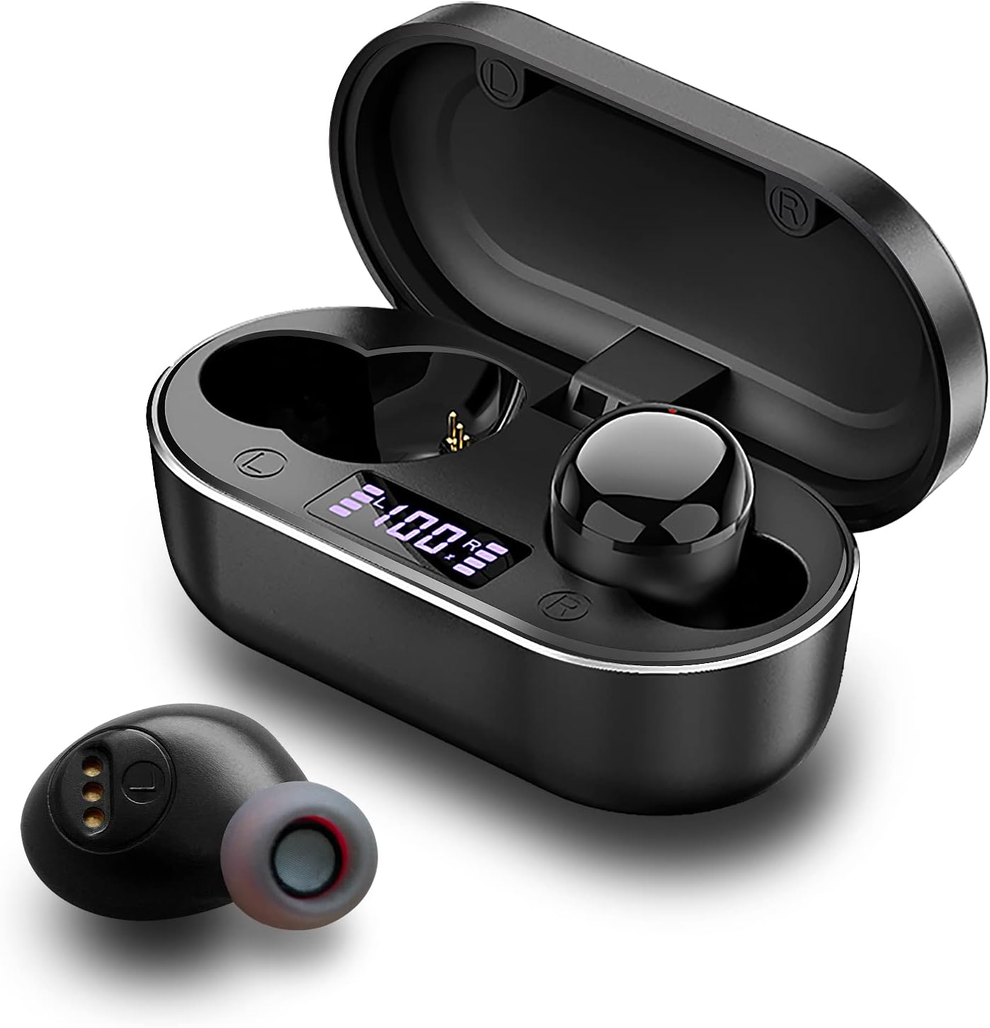 HJYHJ Wireless Bluetooth Earbuds with Charging Case, 6H Single Playtime, Built in Mic Headset Premium Stereo Bass Noise Reduction, True in-Ear Headphones for Sport Sweat-Proof Pack of 2
