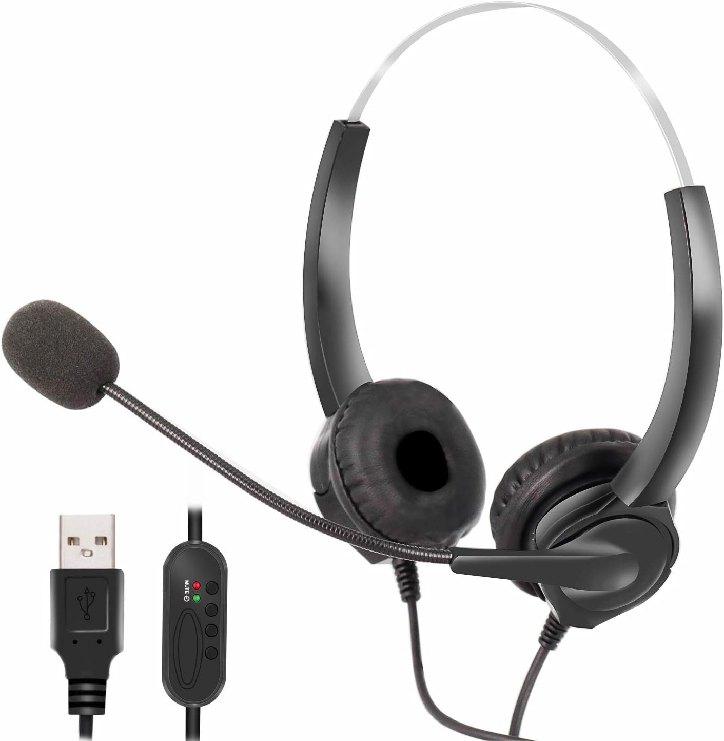 ODSEN Computer USB Headset, Office Headset with Microphone Noise Cancelling, Call Center Headset with Volume Control for Office/Video Call/Laptop and Skype, Business Black