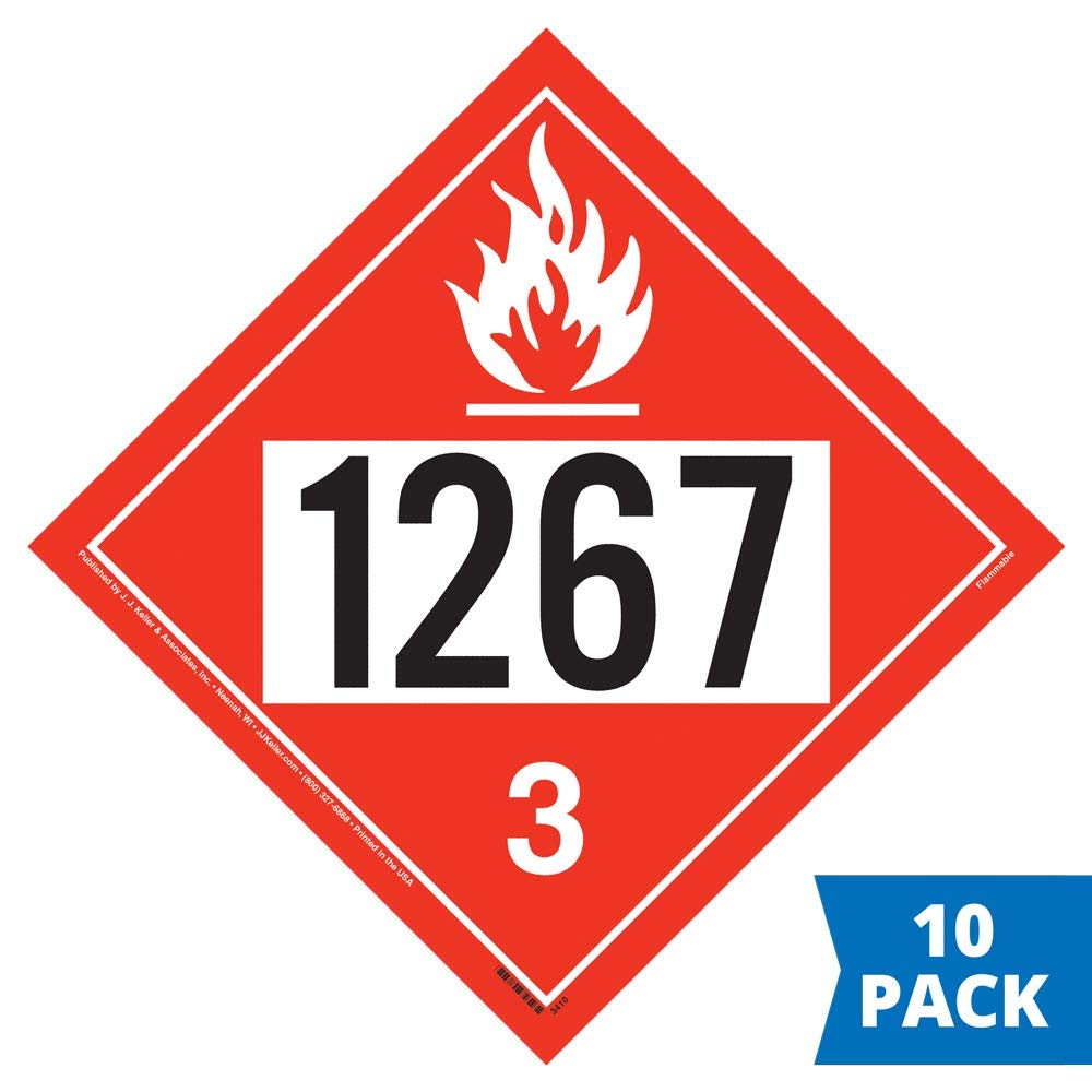 1267 Placard, Class 3 Flammable Liquid 10-pk. - 10.75