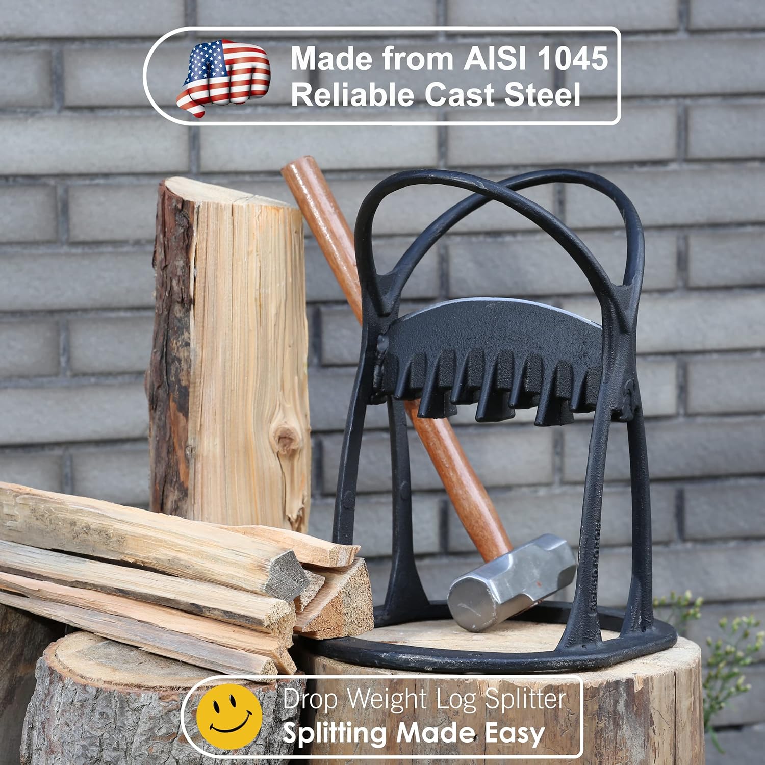 SPEED FORCE Kindling Splitter Log Splitter Wood Splitter Kindling Cracker – No Axe！Manual Log Splitter Wedge Made from CAST Steel Pack of 2