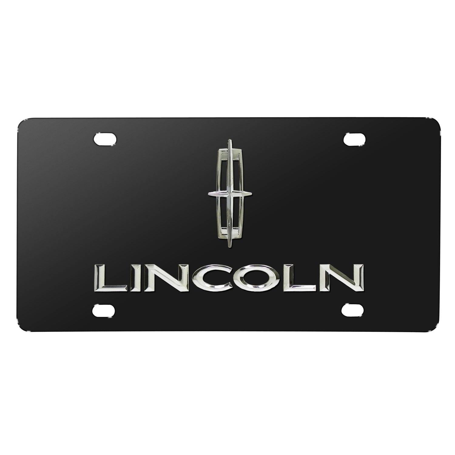 Lincoln Logo Emblem on Black Steel License Plate