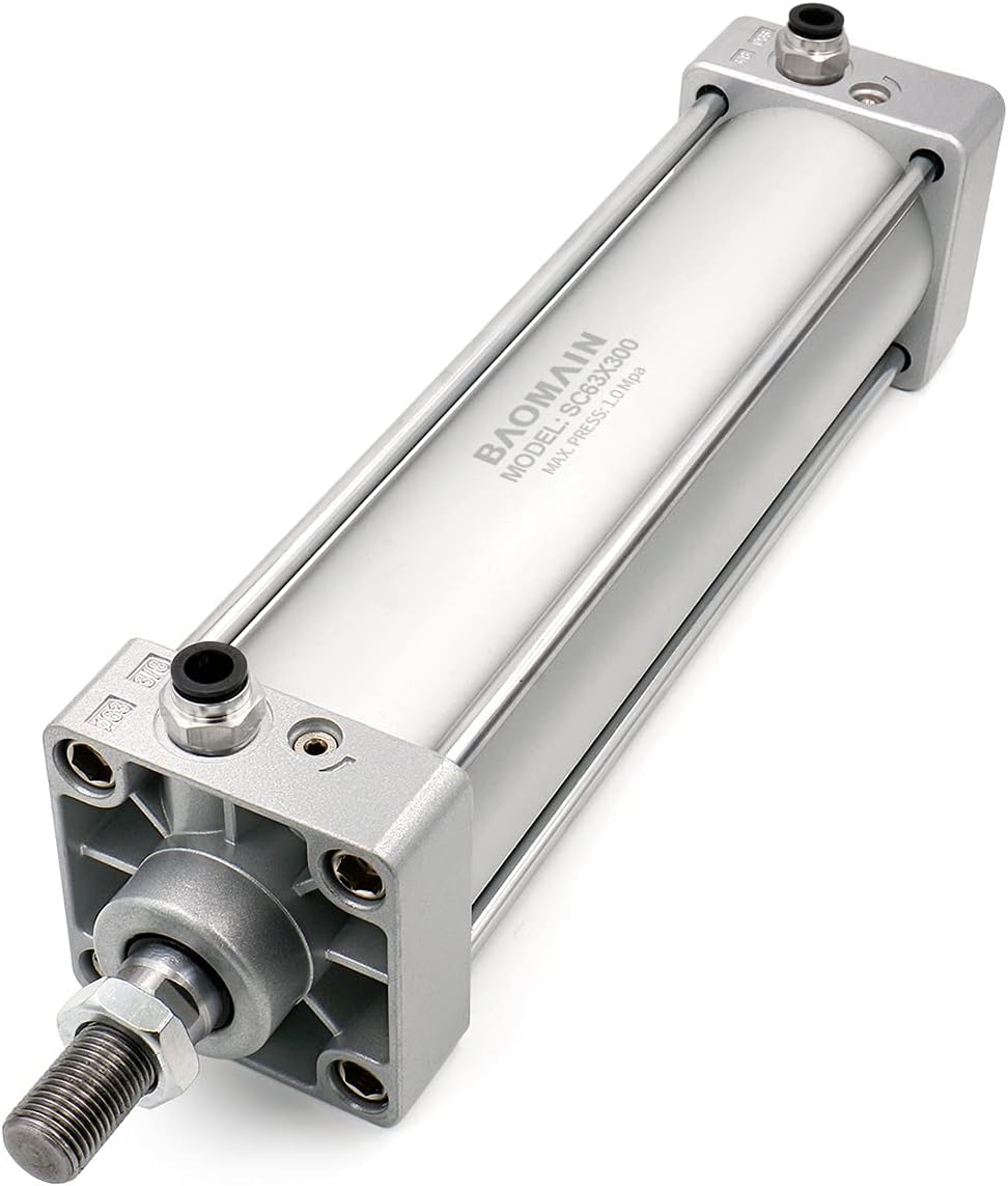 Baomain Pneumatic Air Cylinder SC 63 x 300 PT 3/8, Bore: 2-1/2 inch(63mm), Stroke: 12 inch(300mm), Screwed Piston Rod Dual Action