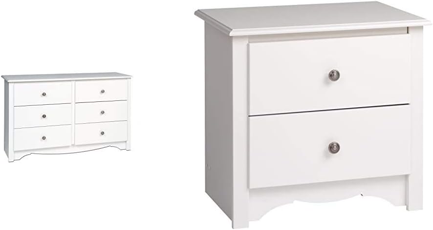 White Monterey Children&rsquo;s 6 Drawer Dresser & Prepac Monterey 2 Drawer Nightstand, Regular, White