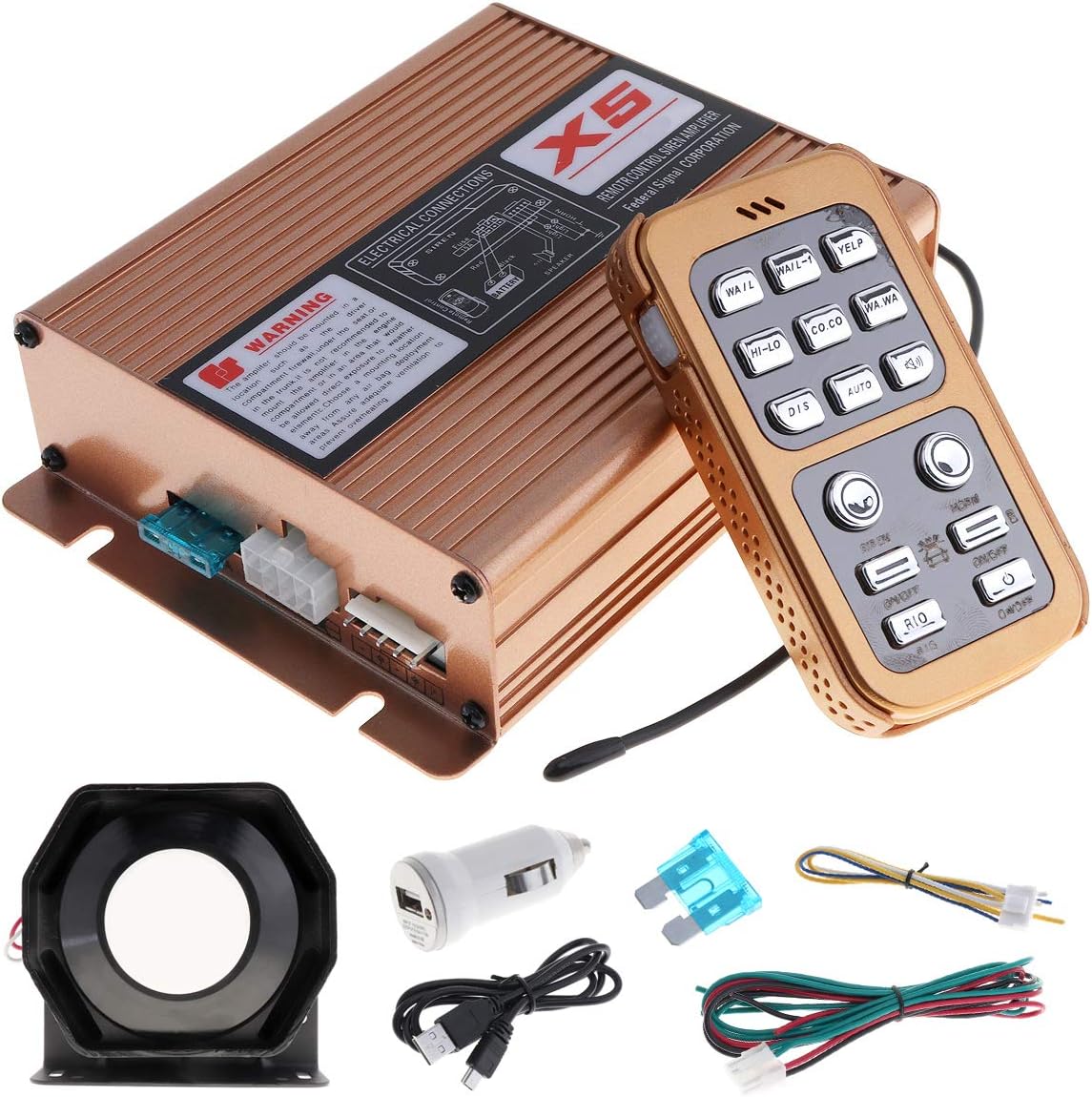 ePathChina DC12V 400W 8 Sound Loud Car Warning Alarm Police Siren Horn Speaker with MIC System and Remote Control Pack of 2