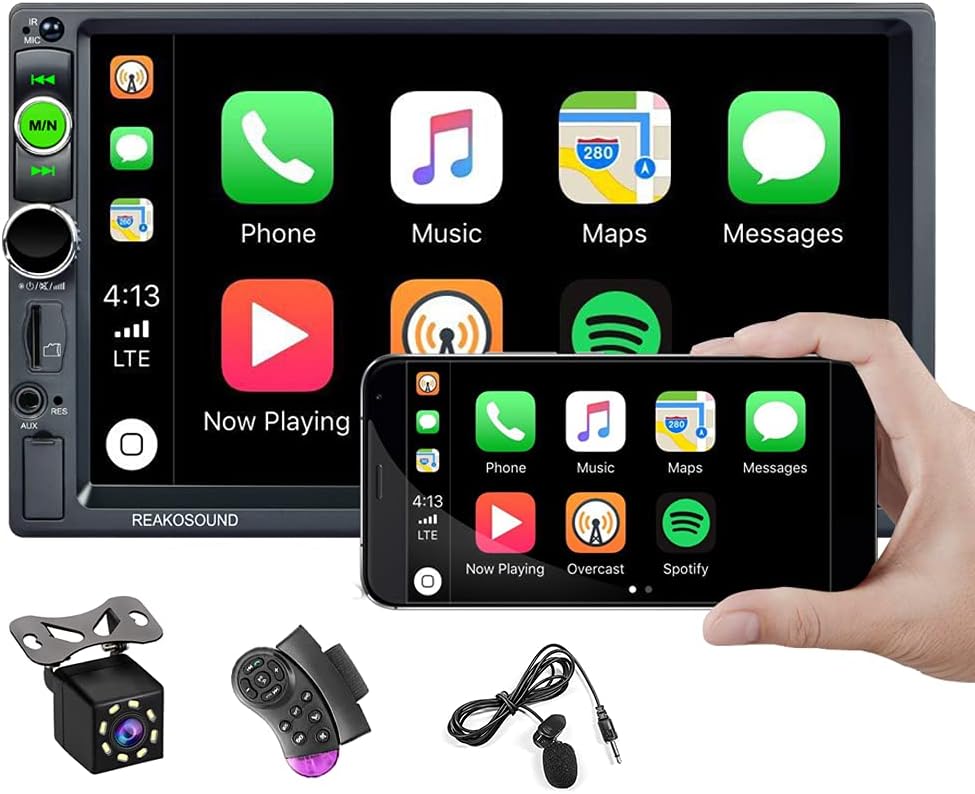 UNITOPSCI Double Din Car Stereo with CarPlay Android Auto Bluetooth Auto Radio Receiver 7 Inch Touch Screen Mirror Link Backup Camera AUX/USB/TF FM Car Radio SWC Remote Control Microphone