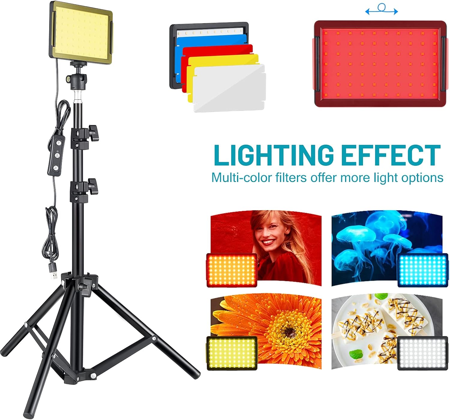 AGUPERFIT 70 LED Video Lighting Kit Continuous Photography Lighting Pack with Adjustable Tripod Stand+11 Brightness+4 Color Filters for Photo Studio/Portrait/Tabletop Shooting/Conference Lighting