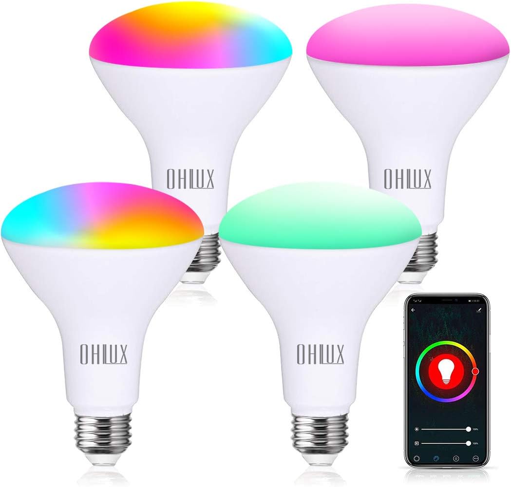 OHLUX Smart WiFi Flood Light Bulbs E26 Base 900Lumen (100W Equivalent),10W BR30 LED Bulb Works with Alexa, Google Home, Siri, 2700K-6500K Dimmable, Indoor use ( No hub Required ) - 4Pack Pack of 2