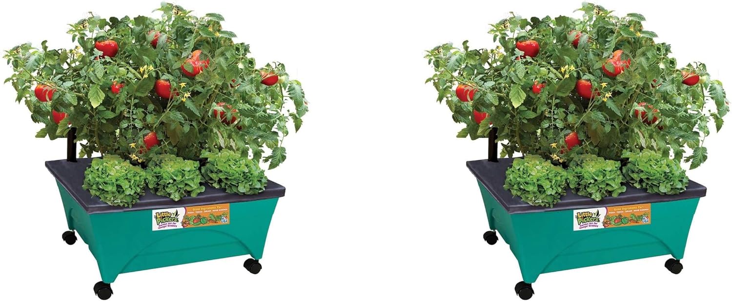 Emsco Group 2360 Little Pickers Raised Bed Children&rsquo;s Improved Aeration &ndash; Mobile Unit with Casters &ndash; Teaches Kids Self Watering Grow Box, Teal