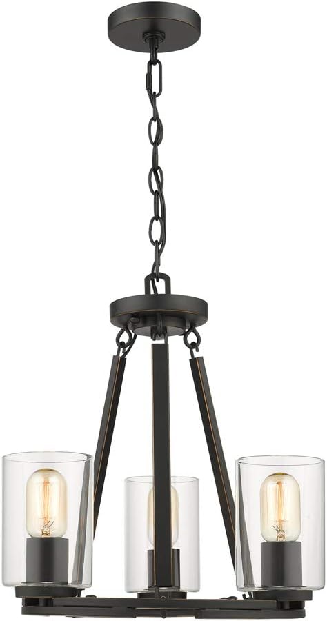 Golden Lighting 7041-3 BLK-CLR Monroe Semi-Flush/Pendant, Black with Gold Highlights