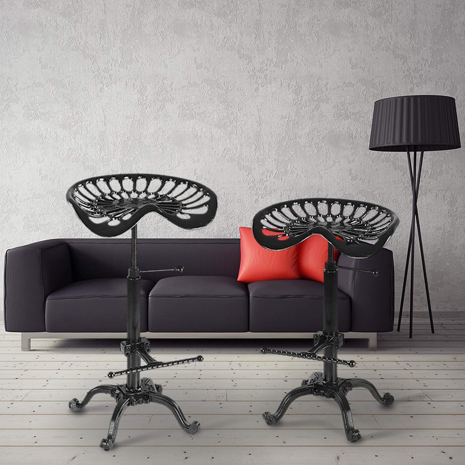 IKAYAA Tractor Seat Bar Stool-Rustic Industrial Bar Stool Metal Design Adjustable Height Swivel Set of 2