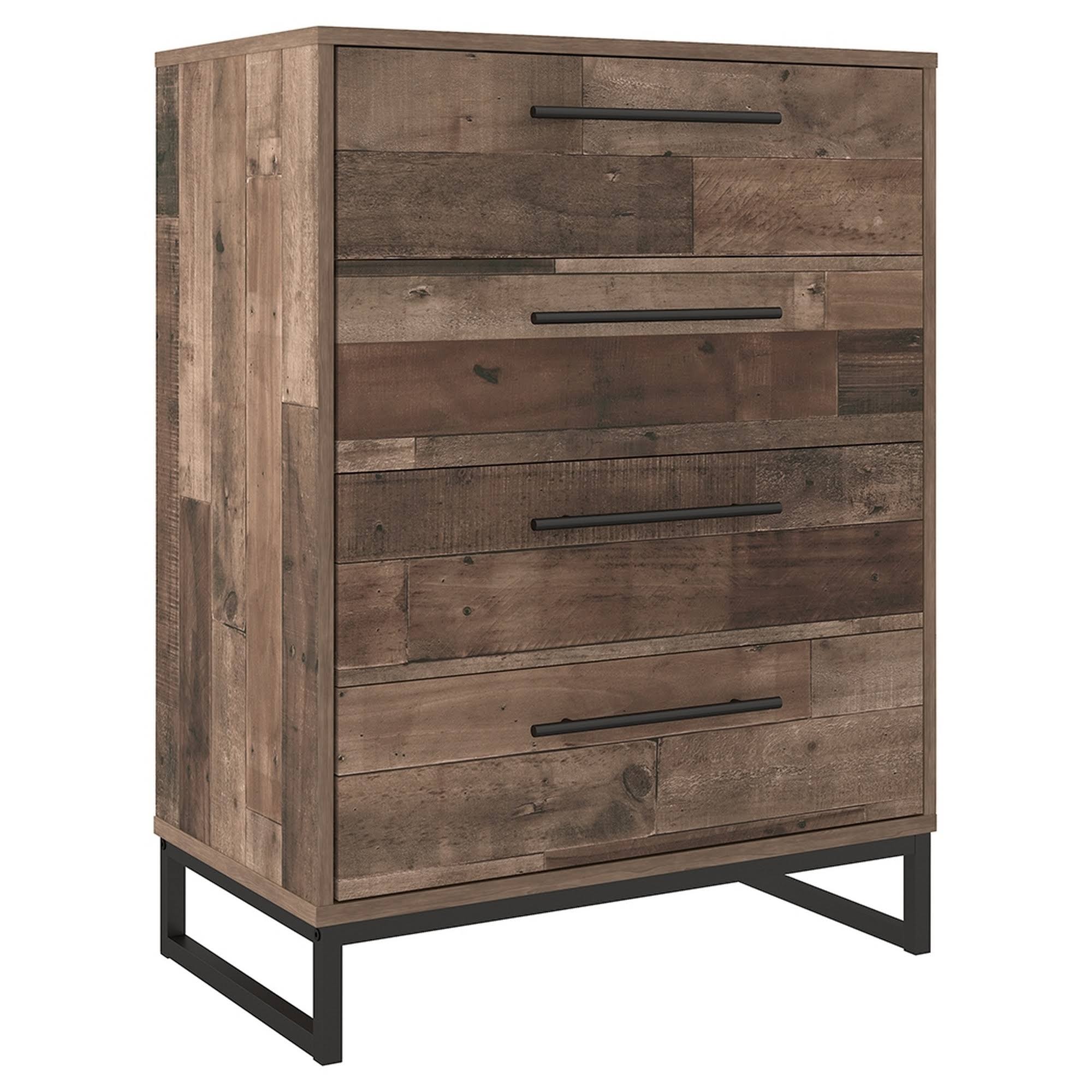 Benjara 4 Drawer Wooden Chest with Metal Legs, Brown and Black