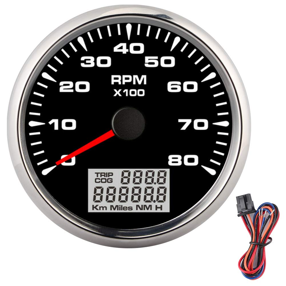 24v Tachometer 85mm, 85mm Tachometer-Acouto Tachometer for Boat 85mm Marine Pointer Tachometer 8000 RPM 8 Color Backlight Hourmeter Gauge for 12V/24V Car Motor Boat