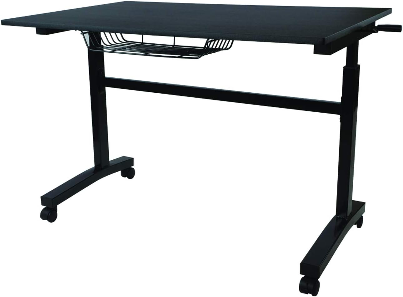 Atlantic Crank Adjustable Height Desk - Sit or Stand at This Large Workspace, Heavy Gauge Steel Frame in Black