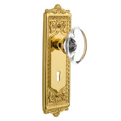 Nostalgic Warehouse 703673 Crystal Oval Interior Mortise Door Knob with Egg u0026 Dart Long Plate Finish: Unlacquered Brass