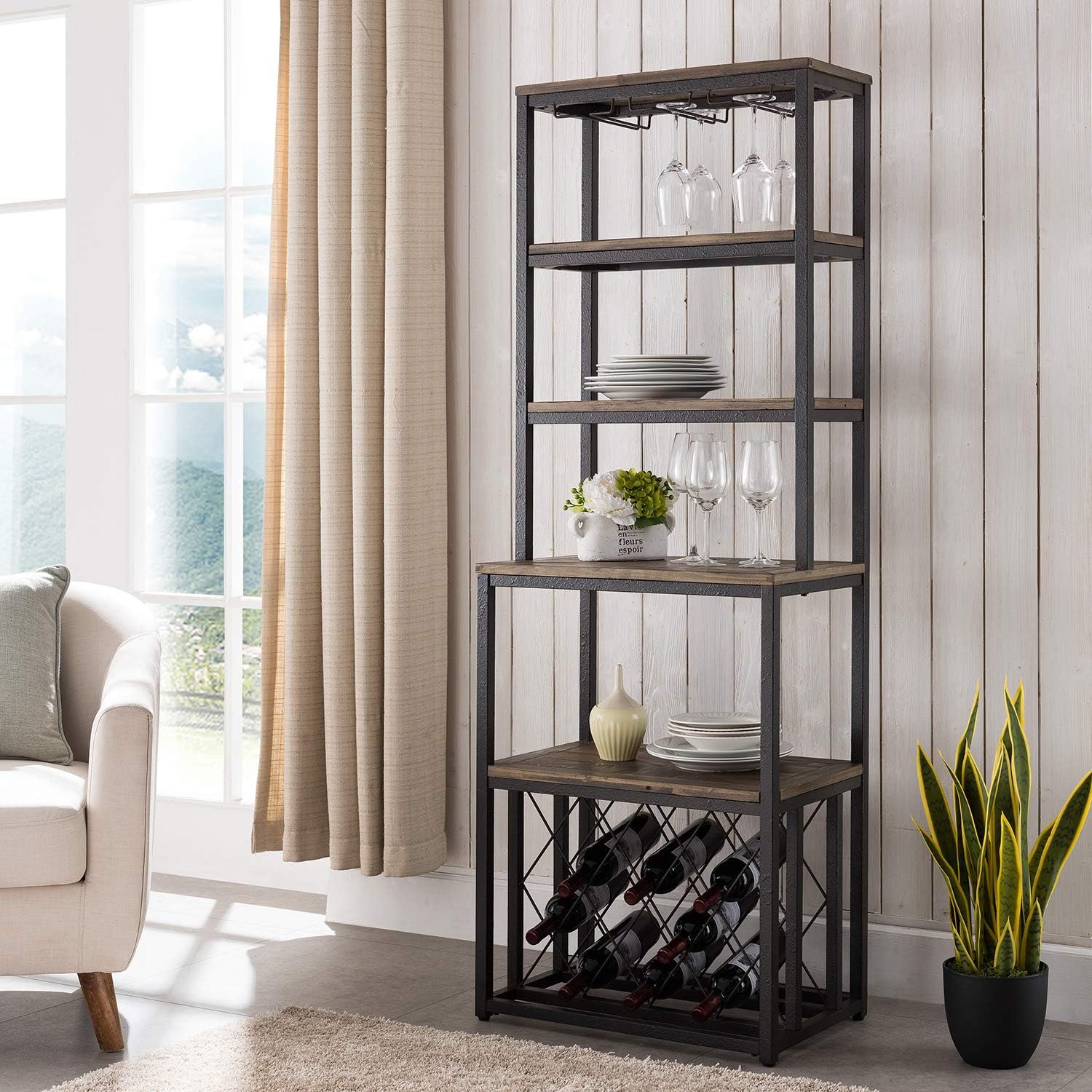 Southern Enterprises Aldwych Reclaimed Wood Bakers Rack, black