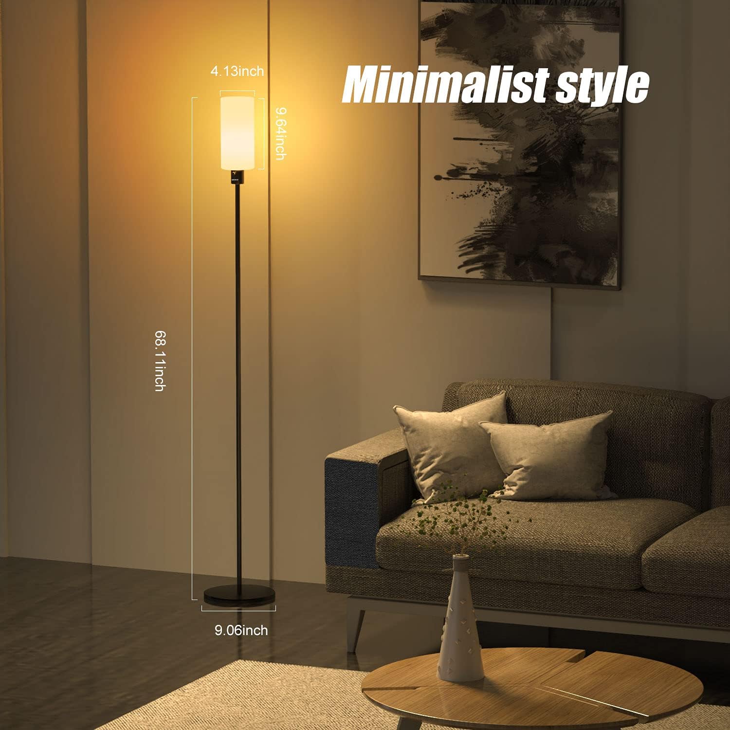 VEYFIY Floor Lamp, Lamps for Bedroom and Living Room, Modern Standing Light with Glass Lampshade, Industrial 68 inches Tall Lamp with E26 Socket, Light for Work, Reading, Black (Bulb Not Included)