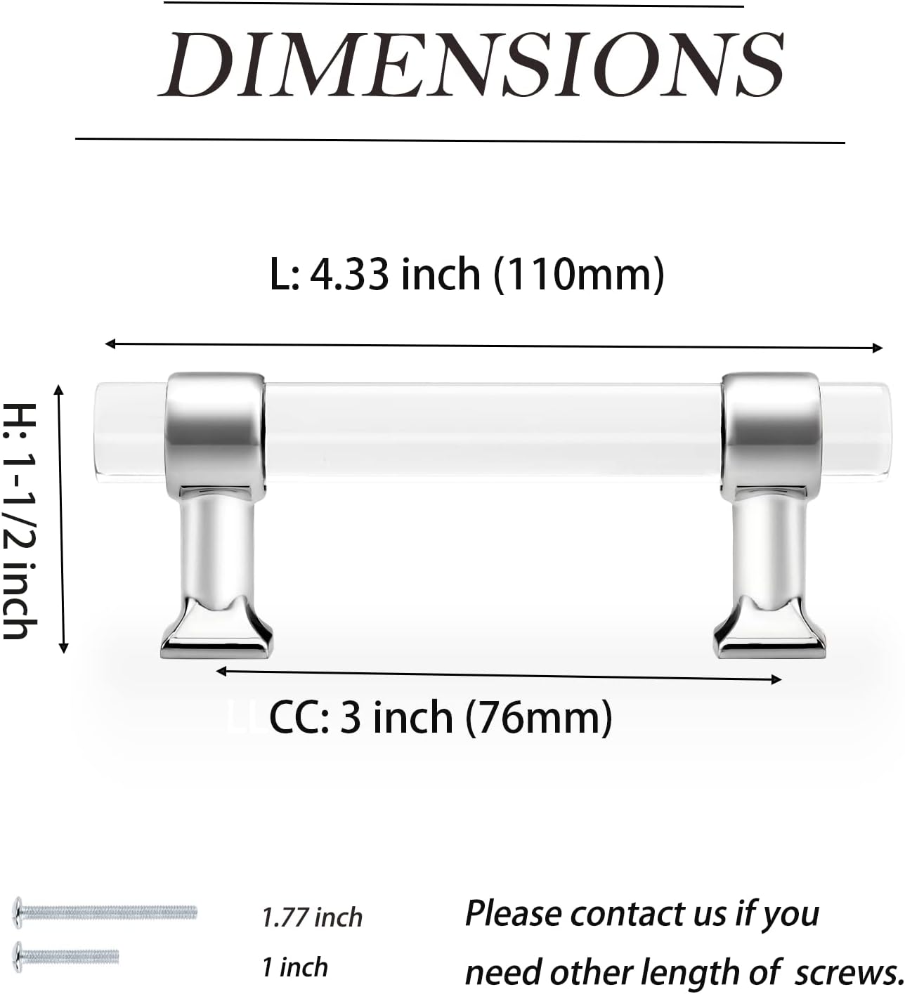 15 Pack Probrico Kitchen Cabinet Handles 3 Inch Hole Center Cabinet Pulls, Polished Chrome Zinc Alloy with Clear Acrylic Cabinet Knobs for Kirtchen and Bathroom Cabinets Pack of 2