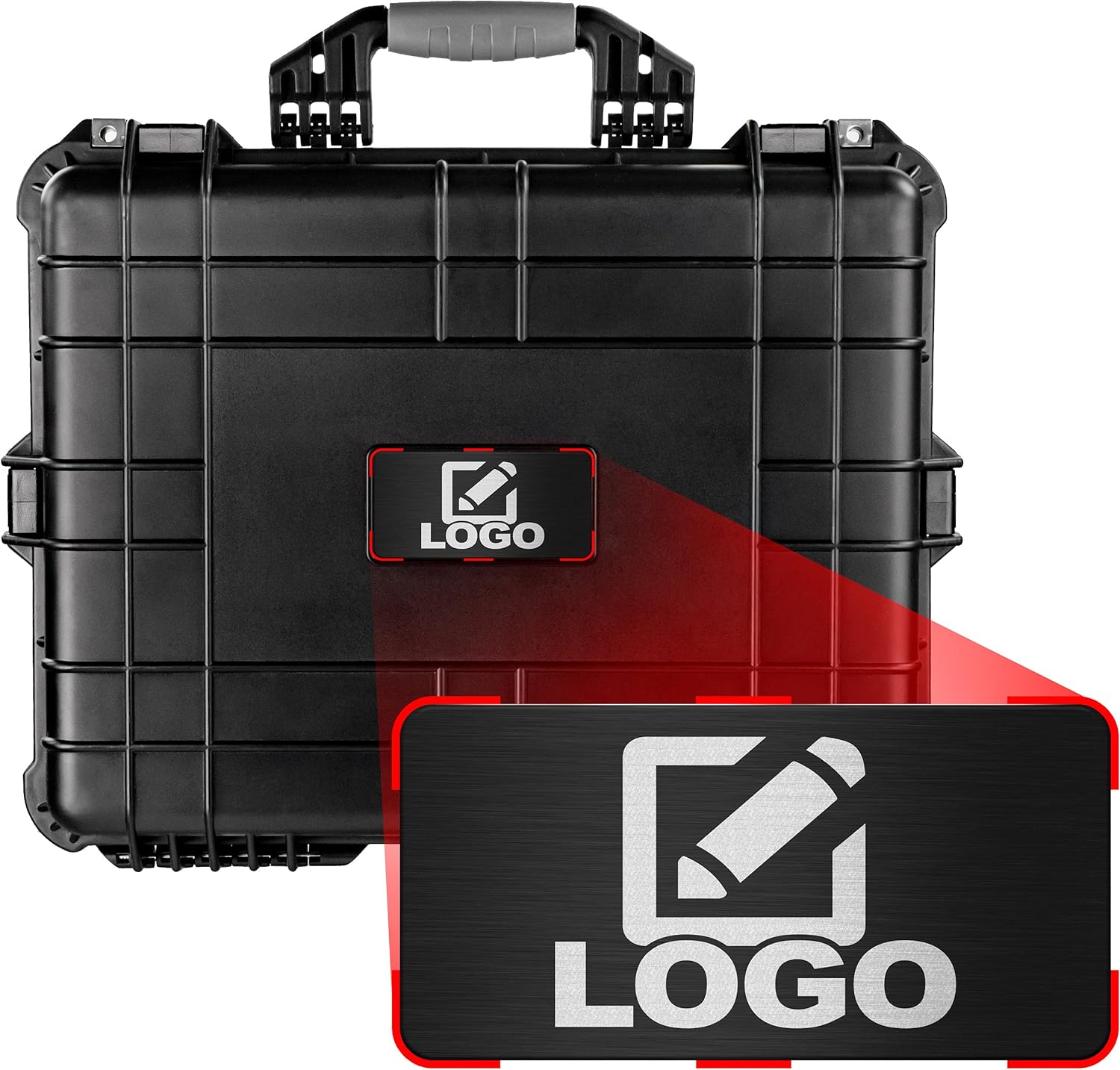 Eylar Large 20 Inch Protective Camera Case with Custom Logo Plate, Waterproof and Shockproof with Foam (Green) Pack of 2