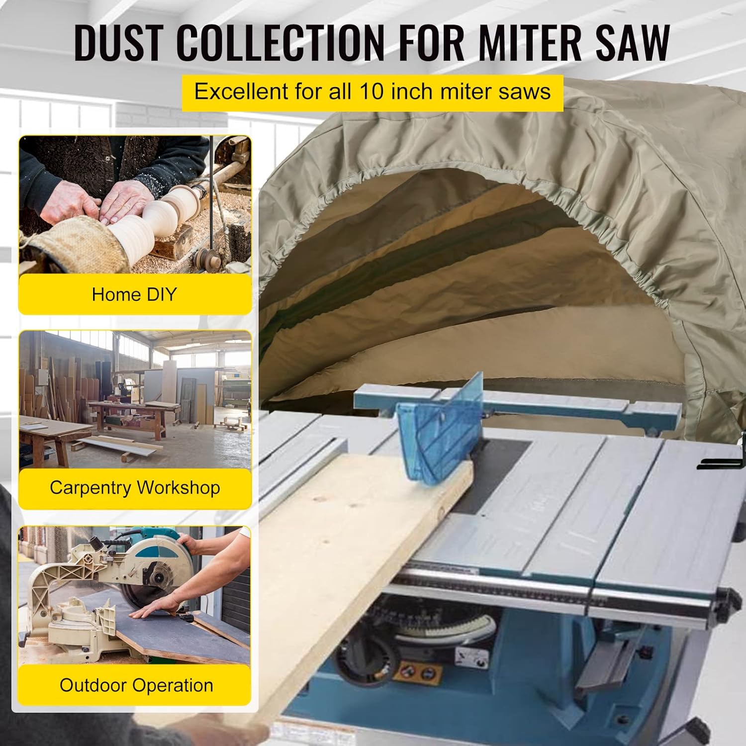 VEVOR Miter Saw Hood, 50x30x40 Inch, Chop Dust Collection Foldable Waterproof Oxford Fabric Cover, Dust Collector Milled Aluminum Hardware Compatible with all Miter Saws, Accessory Holes, Carrying Bag