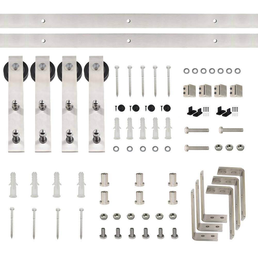 Winsoon 4 ft./48 in. Stainless Steel Sliding Bypass Barn Door Hardware Track Kit for Double Doors Non-Routed Floor GUIDE, Froste