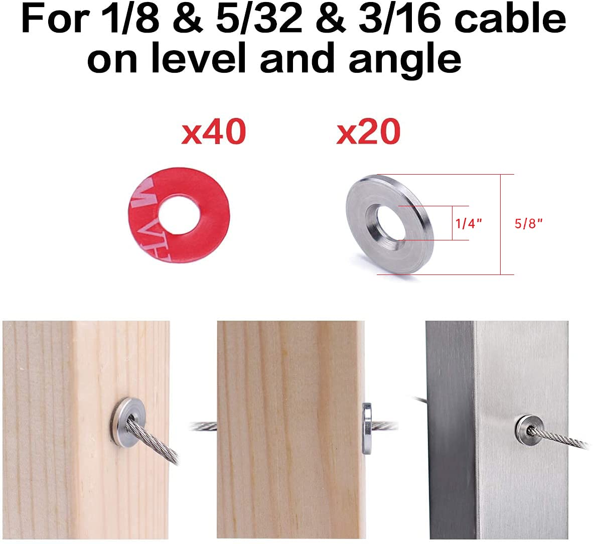 Muzata 20Pack Cable Railing Kit Protector Sleeve Adhesive Grommet Protective for 1/8