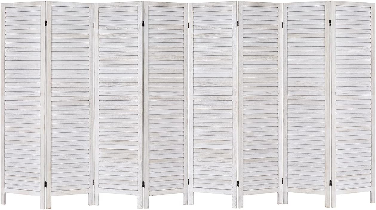 Rose Home Fashion 5.6 Ft Tall Wood Louvered Room Divider Solid Wood Folding Room Divider Screens Panel Divider & Room Dividers Room Dividers and Folding Privacy Screens (4 Panel, Cream)