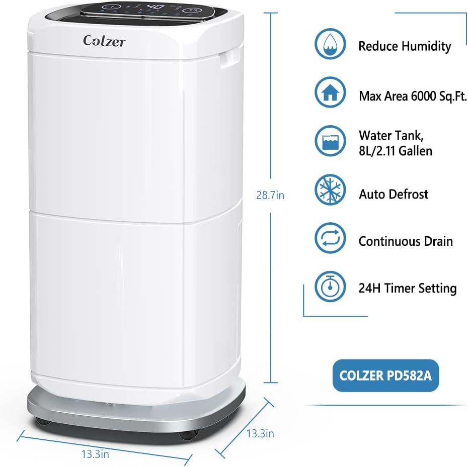 COLZER Commercial Dehumidifier 140 Pint, Large Capacity with Drain Hose in Area up to 6000 Sq. Ft for Basements, Home, Whole House, Warehouses, Auto Defrost, Moisture Removal Up to 17 Gallons/Day
