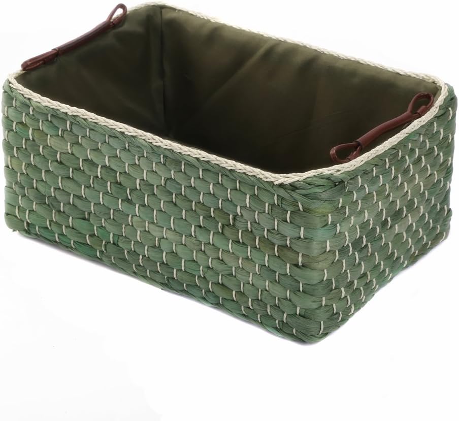Baskets Woven Maize Storage Bins Set of 3,Kingwillow. (Green,Rectangular) Pack of 2