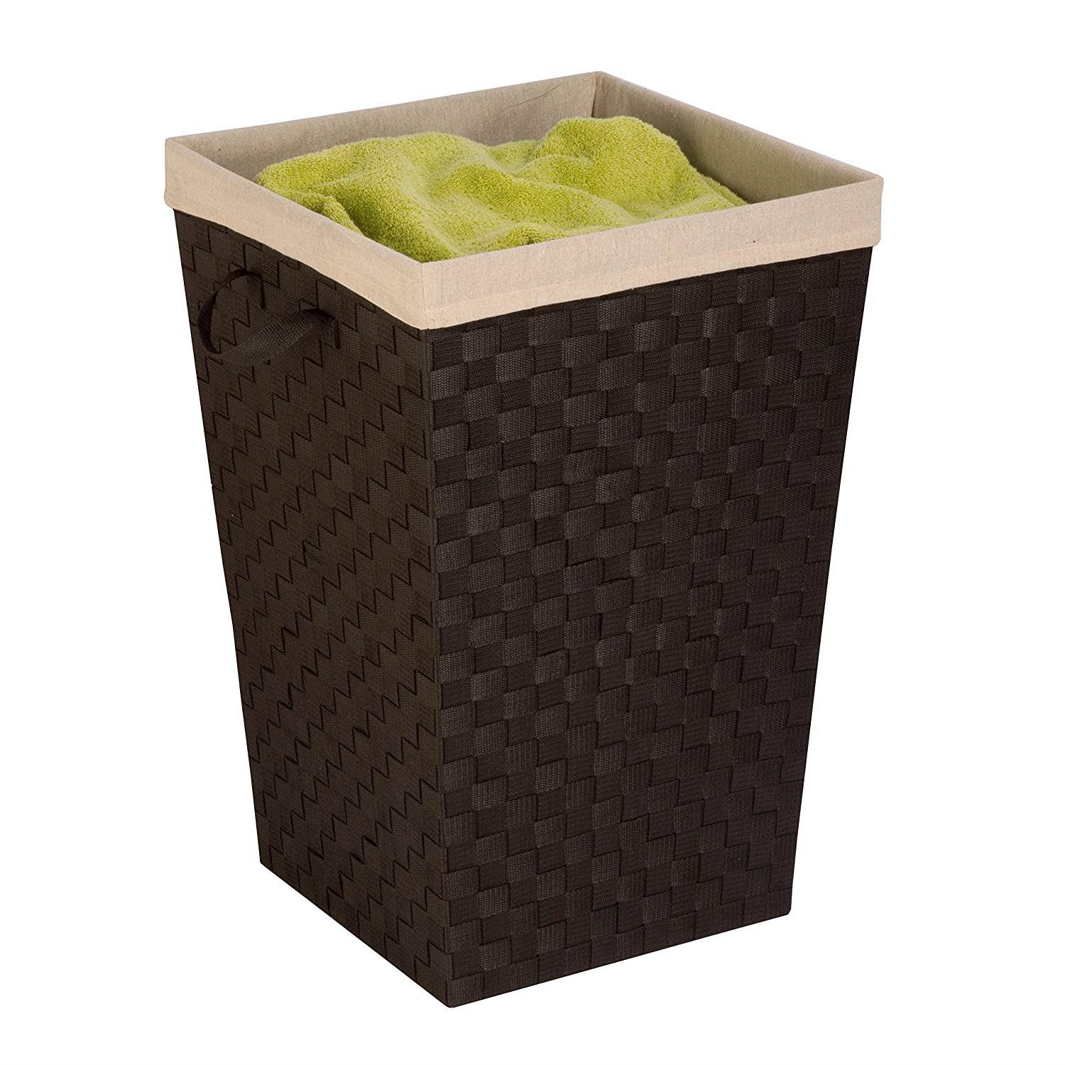 Honey-Can-Do HMP-03057 Woven Strap Hamper with Liner, Espresso Black