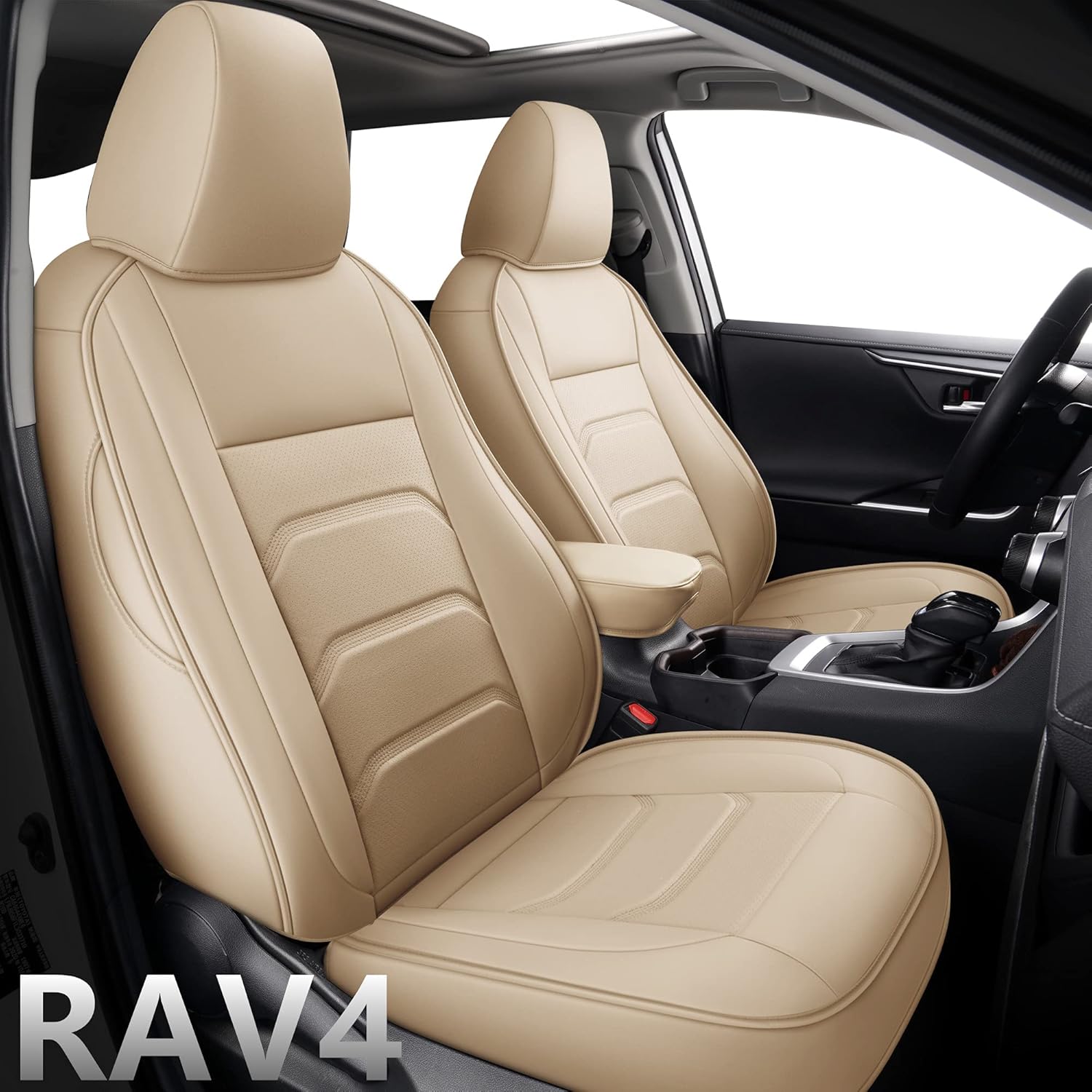 LEYJOIN Full Coverage Faux Leather Custom Car Seat Covers Seat Cushions Full Set Fit for 2019 2020 2021 2022 Toyota RAV4 (Black, 2019-2022RAV4 Hybrid (Non XSE))
