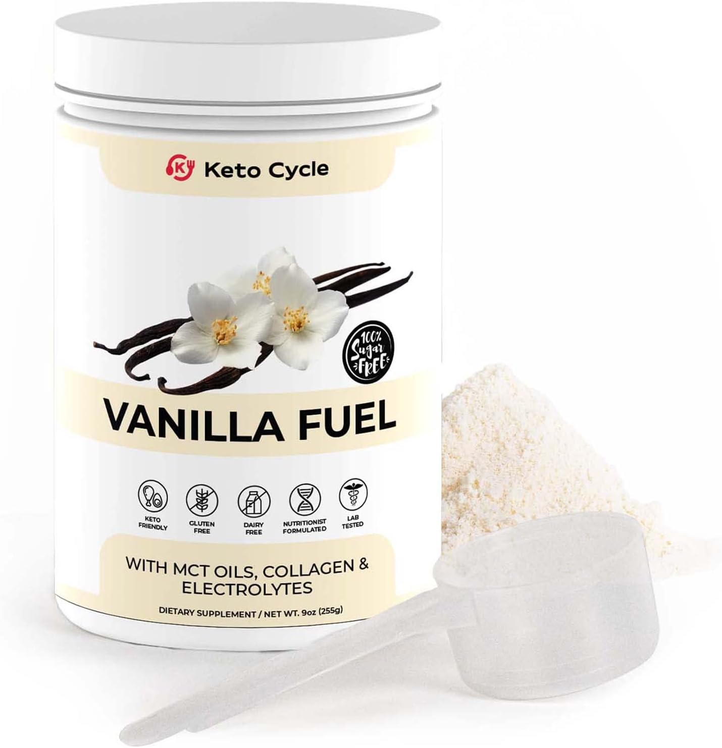 Keto Cycle Keto Collagen Powder with MCT Oil Powder & Electrolytes - Vanilla Flavor Keto Fuel for Ketosis - Keto Friendly, Gluten Free & Dairy Free - Great in Keto Coffee or Keto Shake (9oz.) Pack of 2