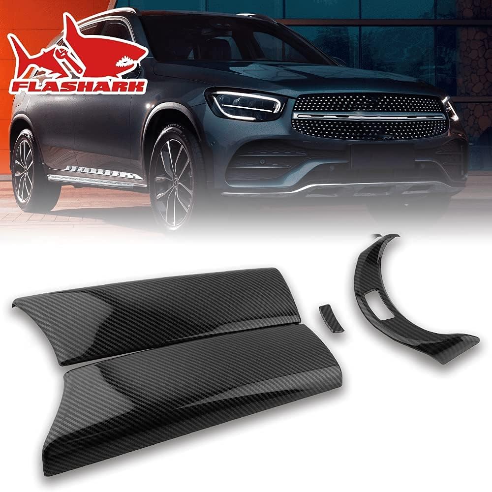 Flashark ABS Carbon Car Interior Center Armrest Box Trim Cover Console Box Protect Cover Bundle with Buttons Frame Decoration Sticker Trim Fit for Mercedes Benz C Class W205 2015-2020/GLC X253（2pcs） Pack of 2
