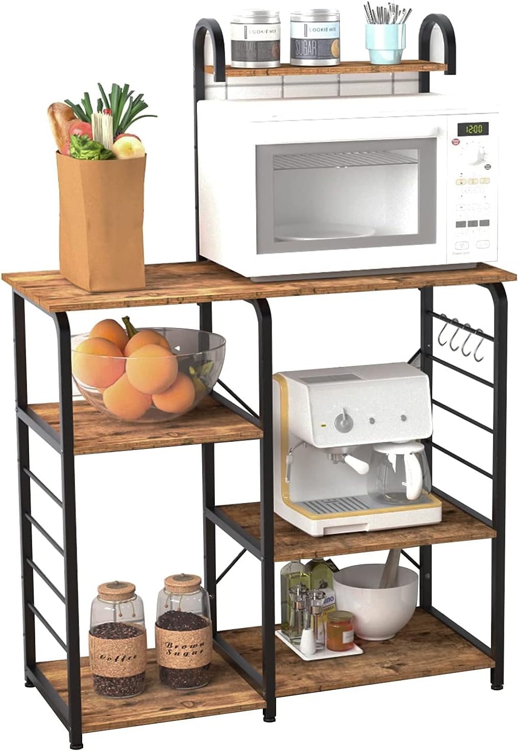 soges Multi-Functional Kitchen Baker's Rack Utility Microwave Oven Stand Storage Cart Workstation Shelf Microwave Cart, Black Brown 172-BK