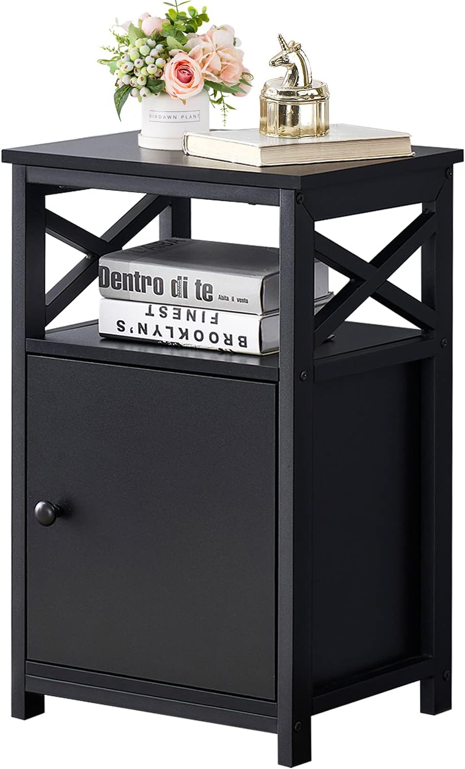 VECELO Modern Side/End Storage with Cabinet and Drawer Bedside Sofa Table,Large Capacity Nightstand for Living Room Bedroom,Easy to Assemble, Brown