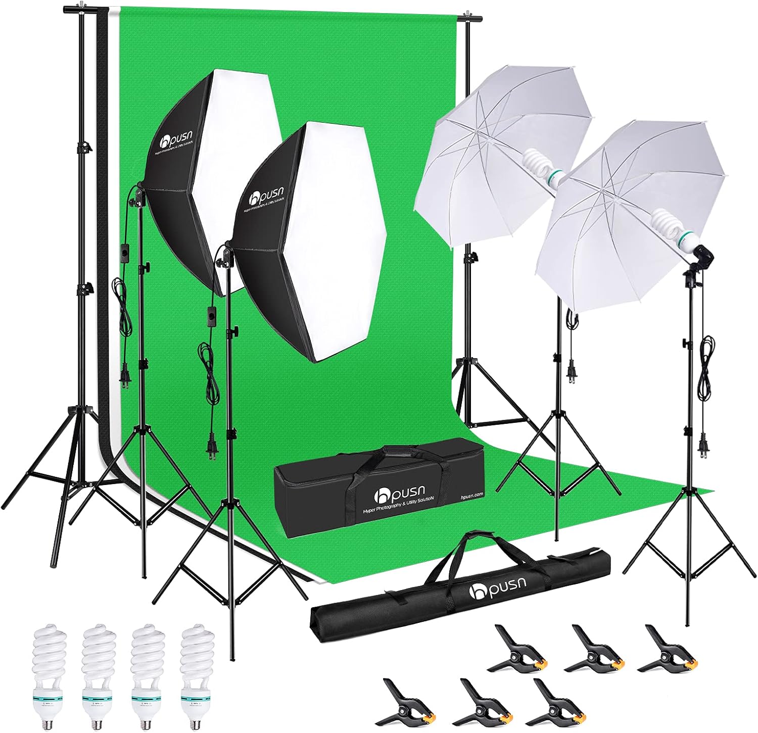 HPUSN 8.5 x 10 ft Background Support System, Photo Video Studio Light Kit 800W 5500K Umbrellas Softbox Continuous Lighting Kit for Photo Studio Product, Portrait and Video Shoot Photography