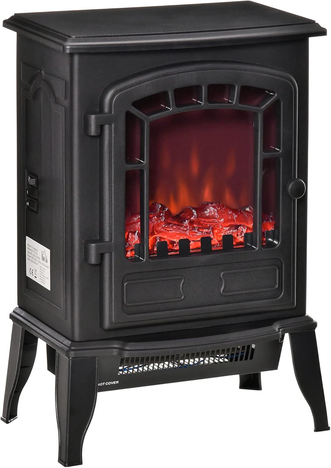 HOMCOM Free Standing Electric Fireplace Stove, Fireplace Heater with Realistic Flame Effect, Overheat Safety Protection, 750W / 1500W, Black
