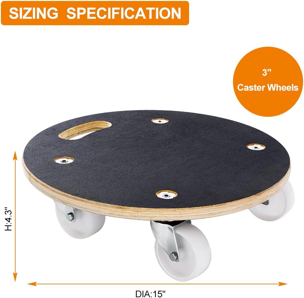 15-Inch Round Wood Platform Dolly 2-PAC, 551-lb Load Capacity Heavy Duty Wood Furniture Dolly, Multifunctional Movers Carrier with 2